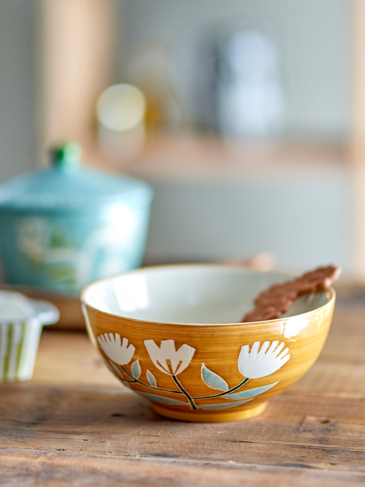 Bol Ceramic Portocaliu Decorat Manual Bloomingville - Imagine 3