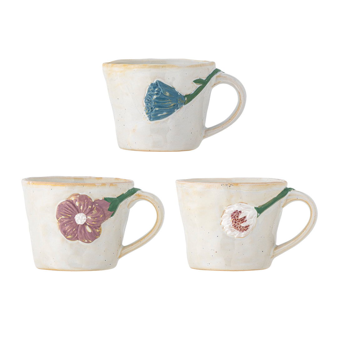 Set Căni Ceramice Gri Cu Motive Florale Bloomingville - Imagine 1