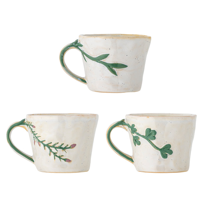 Set Căni Ceramice Gri Cu Motive Florale Bloomingville - Imagine 2