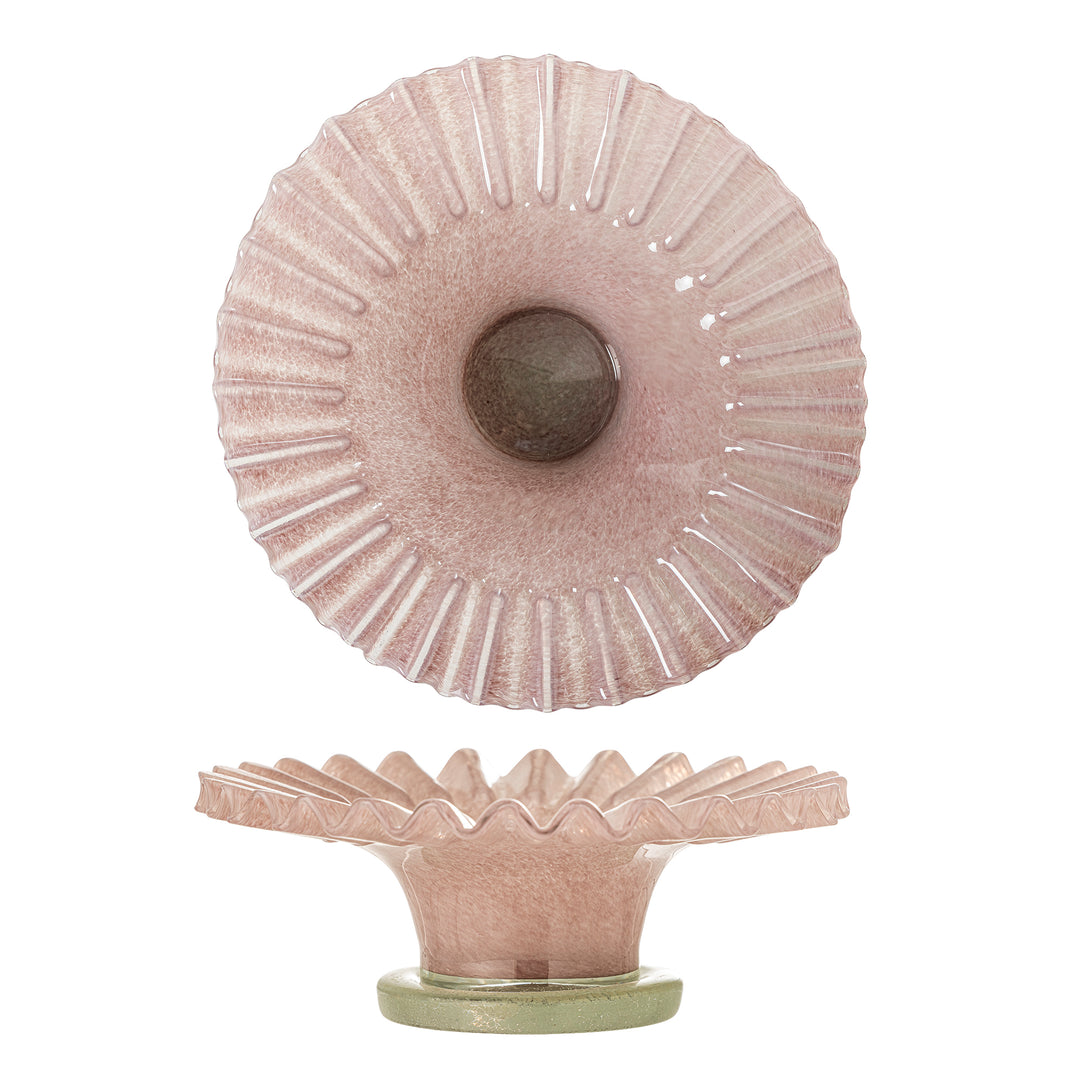 Bol Sticlă Roz Cu Finisaj Sculptat Bloomingville - Imagine 1