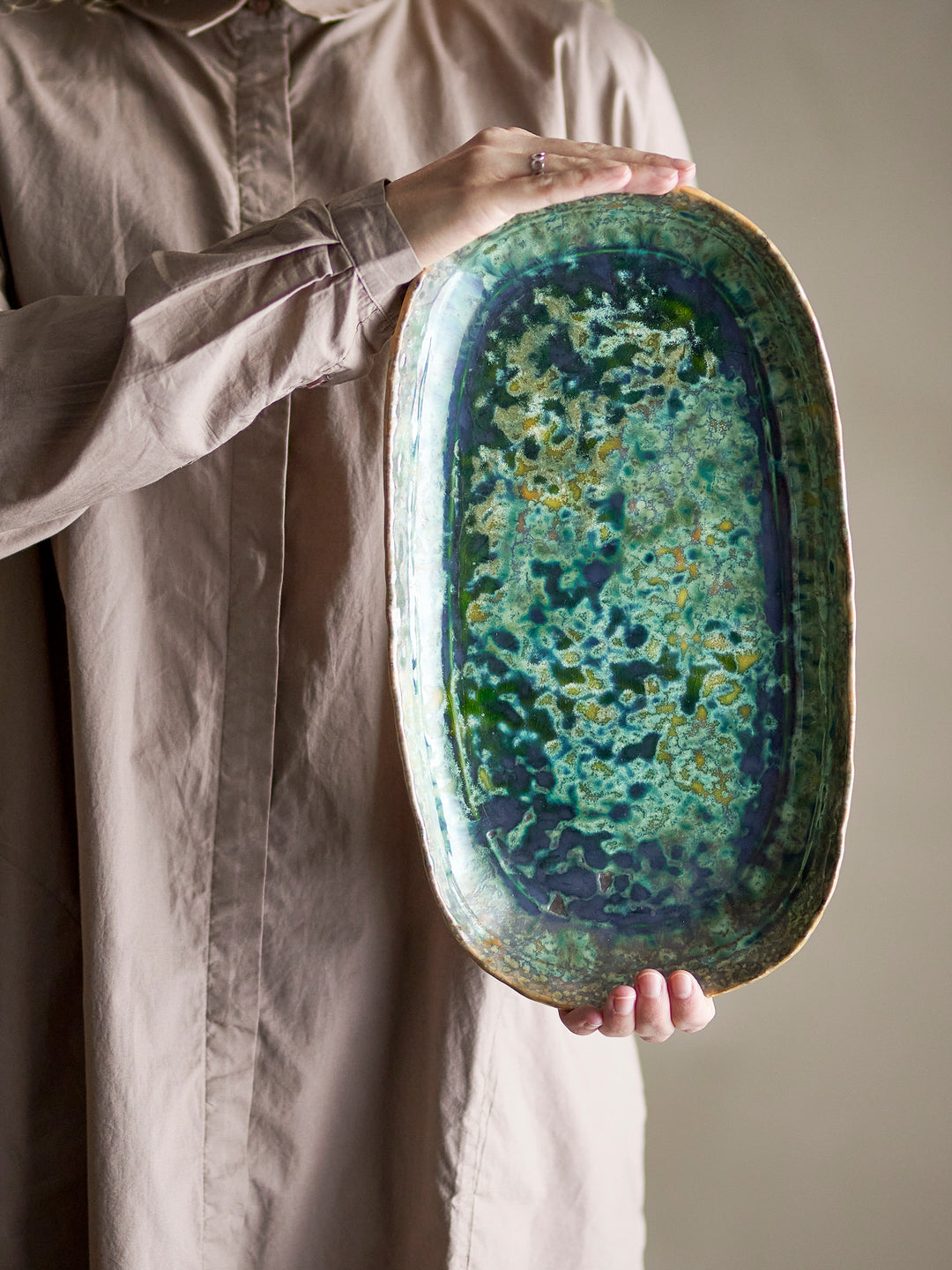 Farfurie Servire Ceramică Verde Bloomingville - Imagine 4