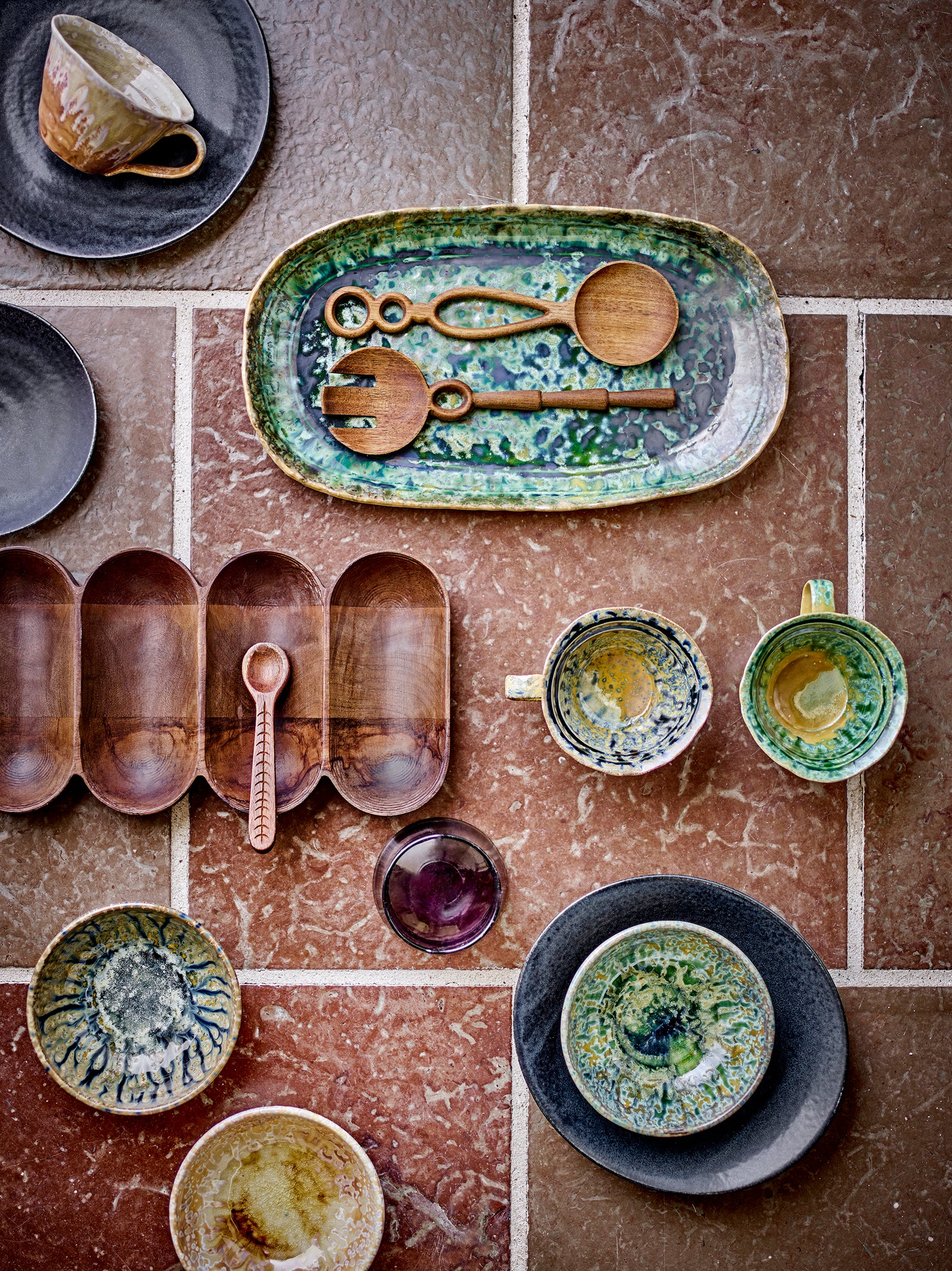 Farfurie Servire Ceramică Verde Bloomingville - Imagine 5