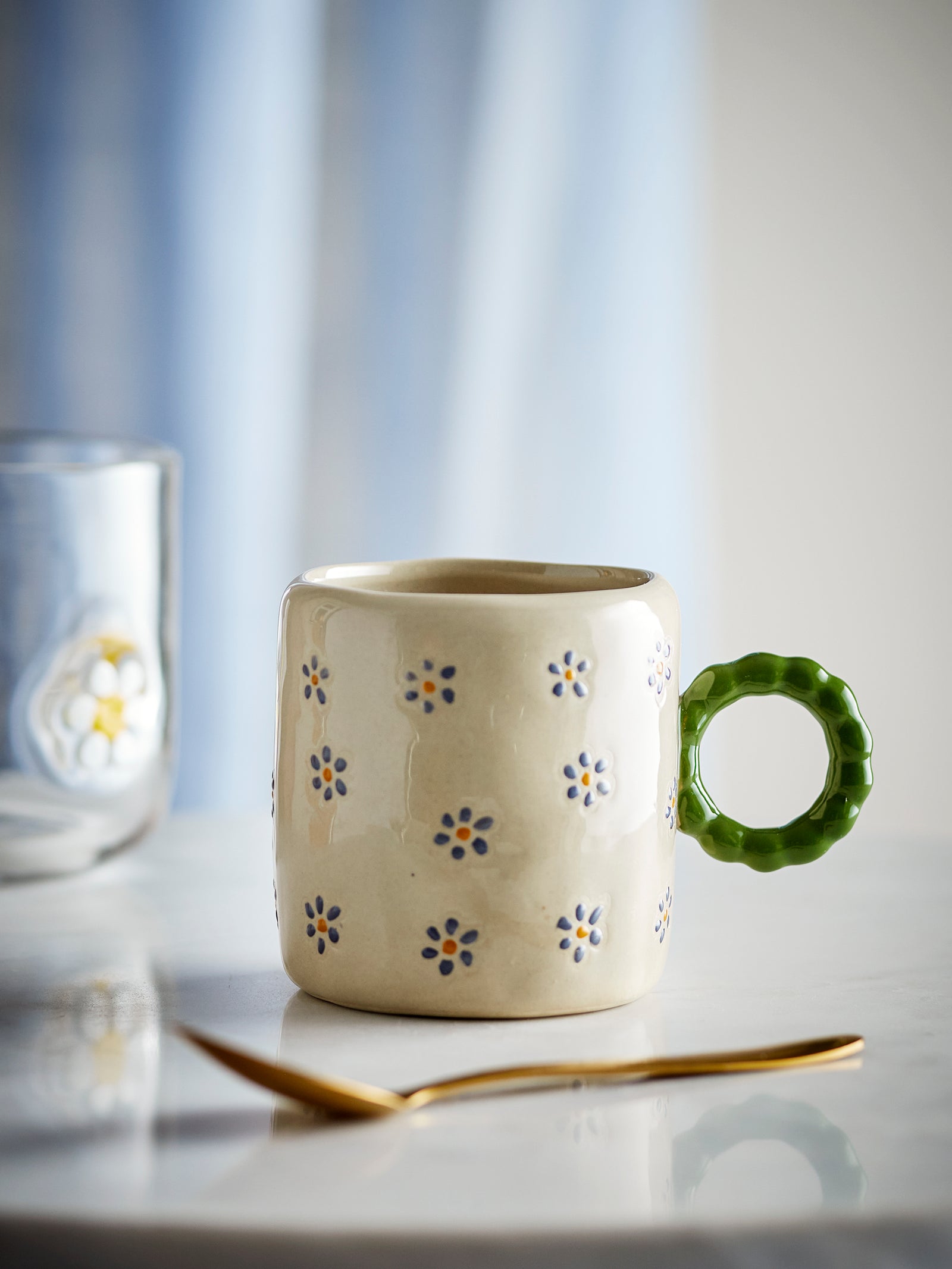 Cana Ceramică Naturală Cu Flori Bloomingville - Imagine 2