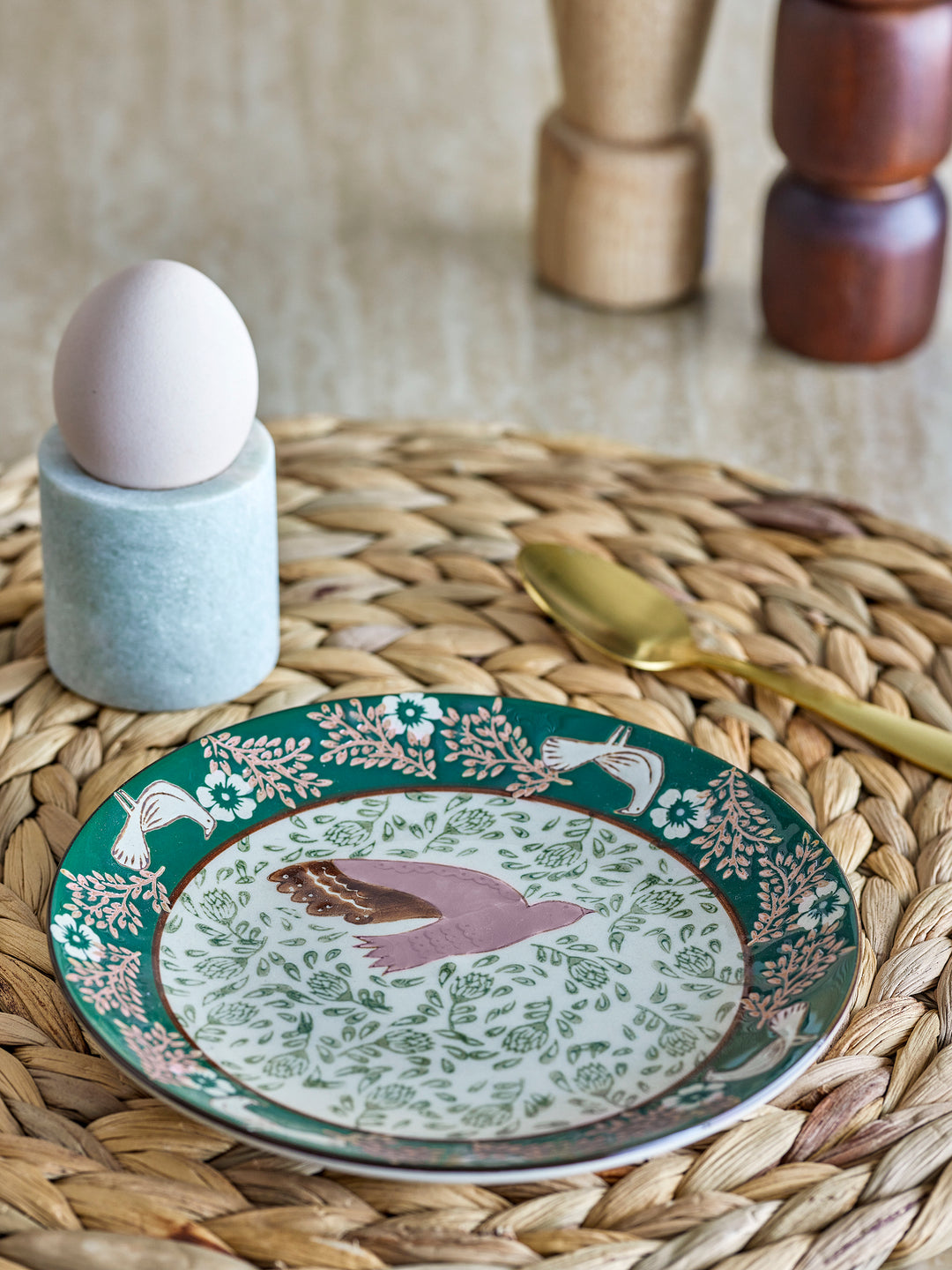 Farfurie Ceramică Verde Pictată Manual Bloomingville - Imagine 4