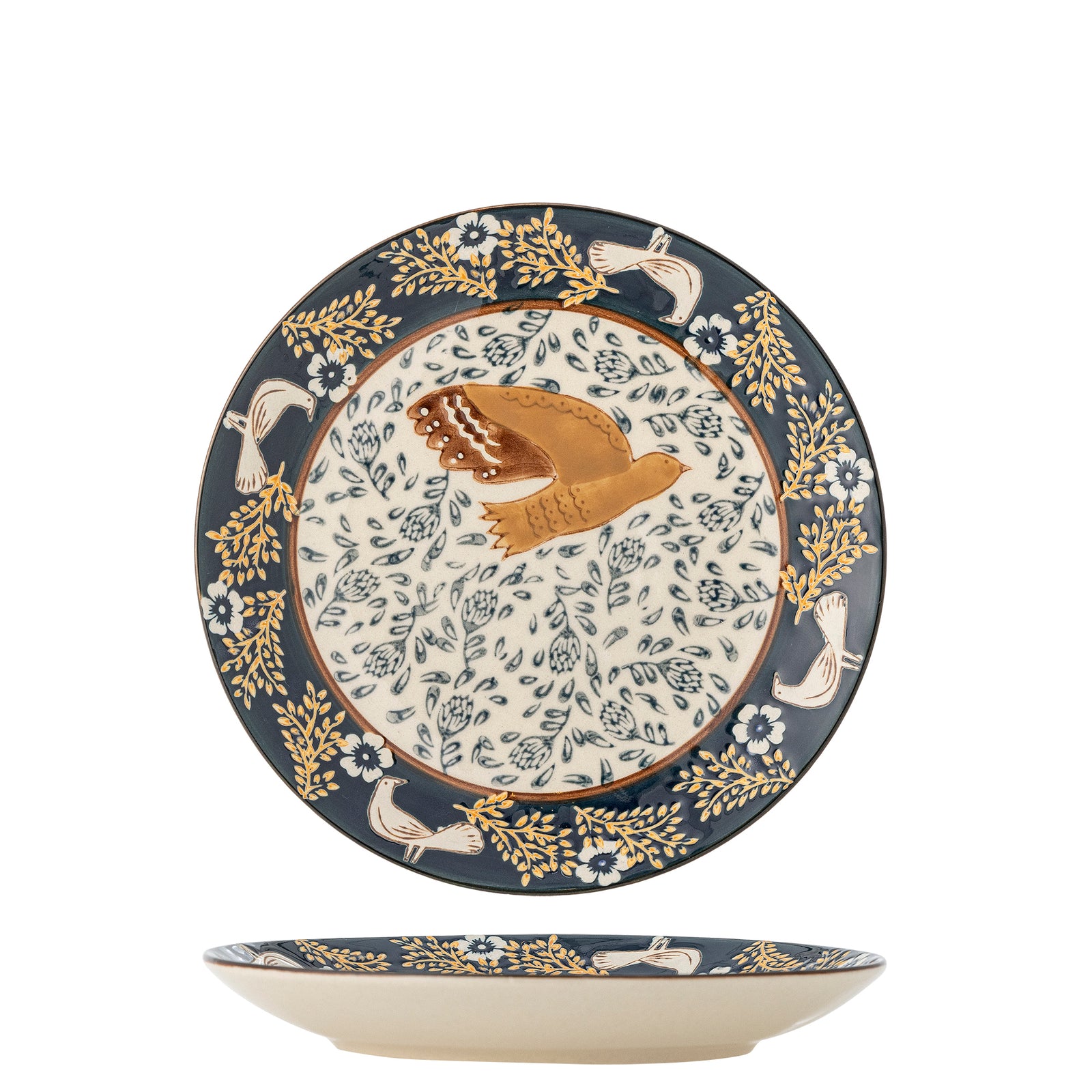 Farfurie Ceramică Albastră Pictată Manual Bloomingville - Imagine 1