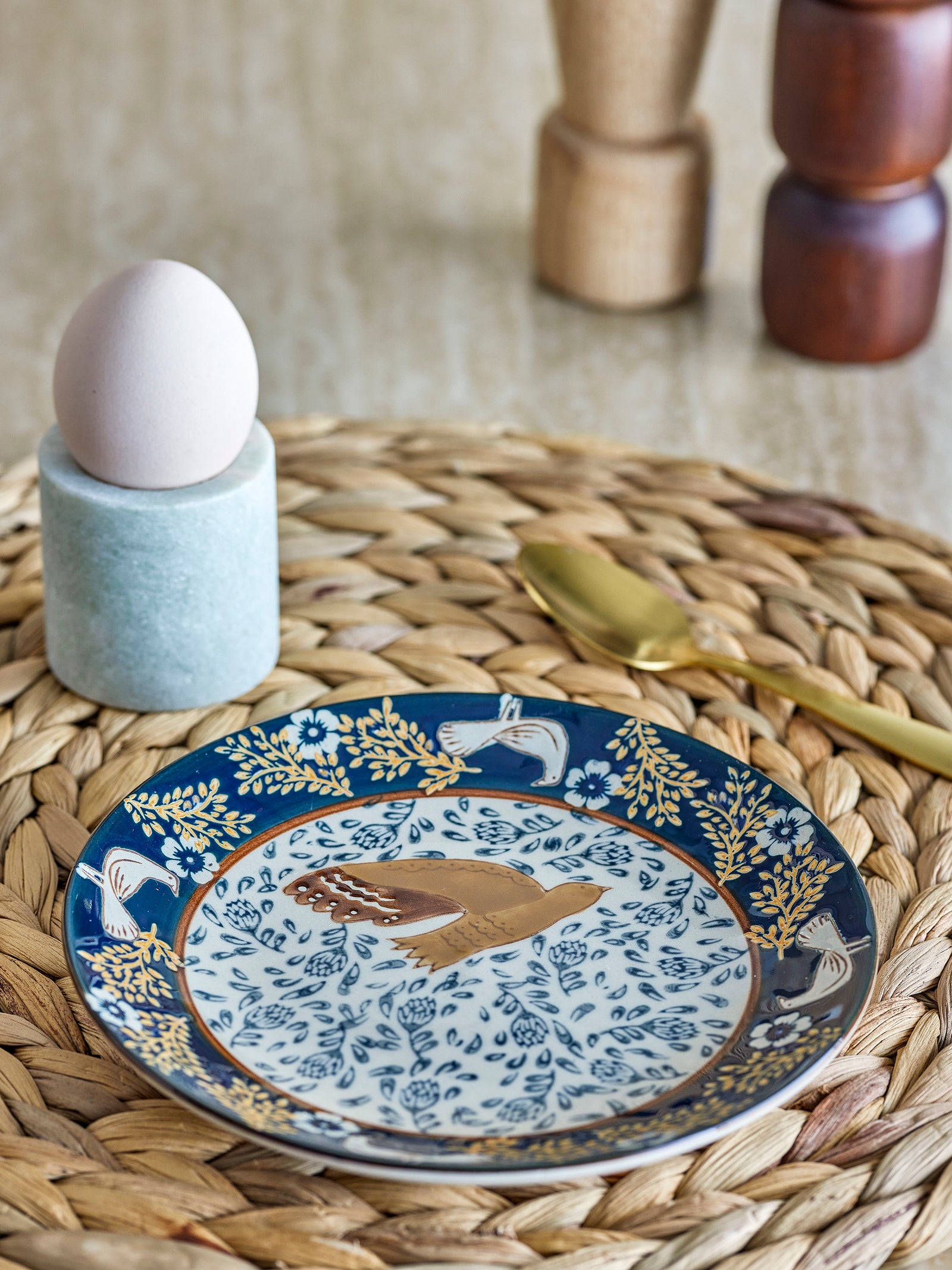 Farfurie Ceramică Albastră Pictată Manual Bloomingville - Imagine 4