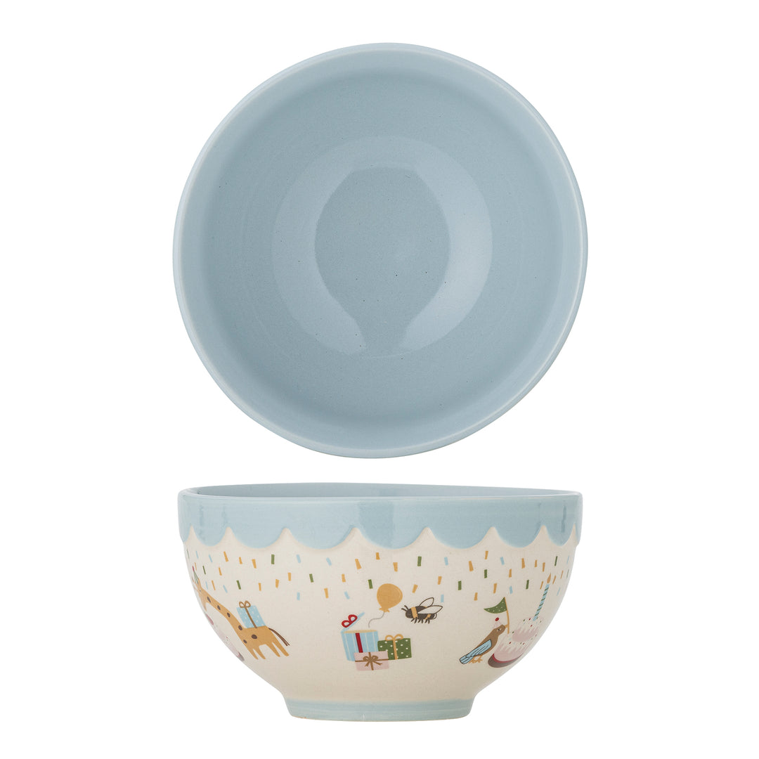 Bol Ceramic Albastru Decorat Bloomingville - Imagine 1