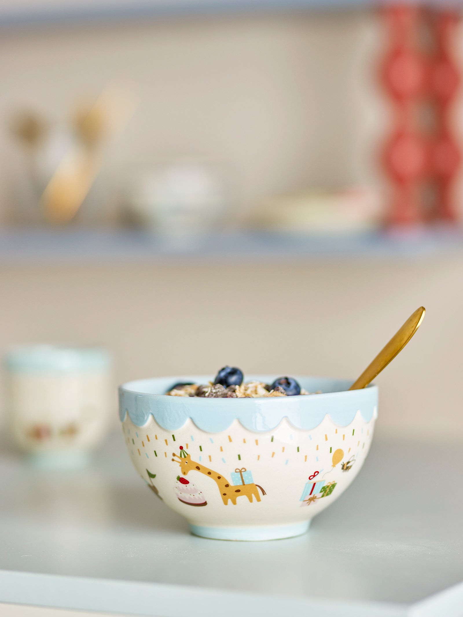 Bol Ceramic Albastru Decorat Bloomingville - Imagine 5