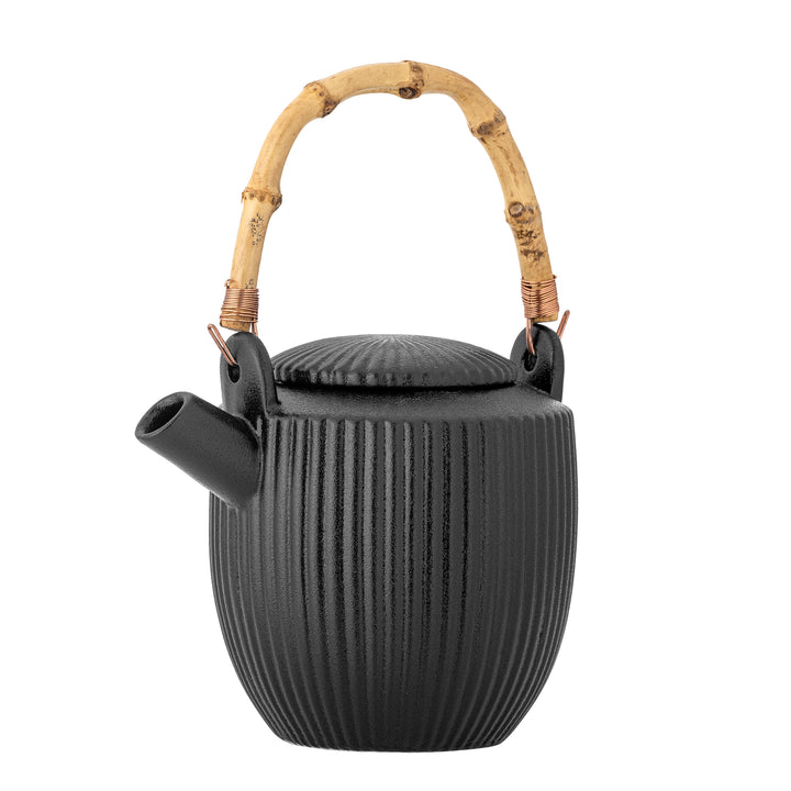Ceainic Ceramic Negru Cu Mâner Bambus Bloomingville - Imagine 1