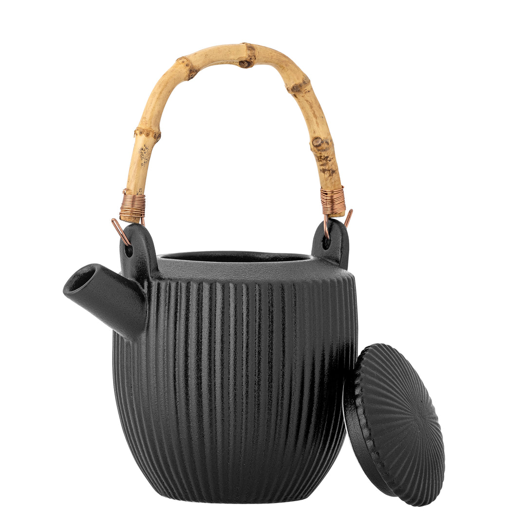 Ceainic Ceramic Negru Cu Mâner Bambus Bloomingville - Imagine 2
