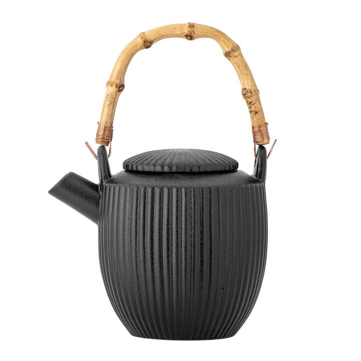 Ceainic Ceramic Negru Cu Mâner Bambus Bloomingville - Imagine 3