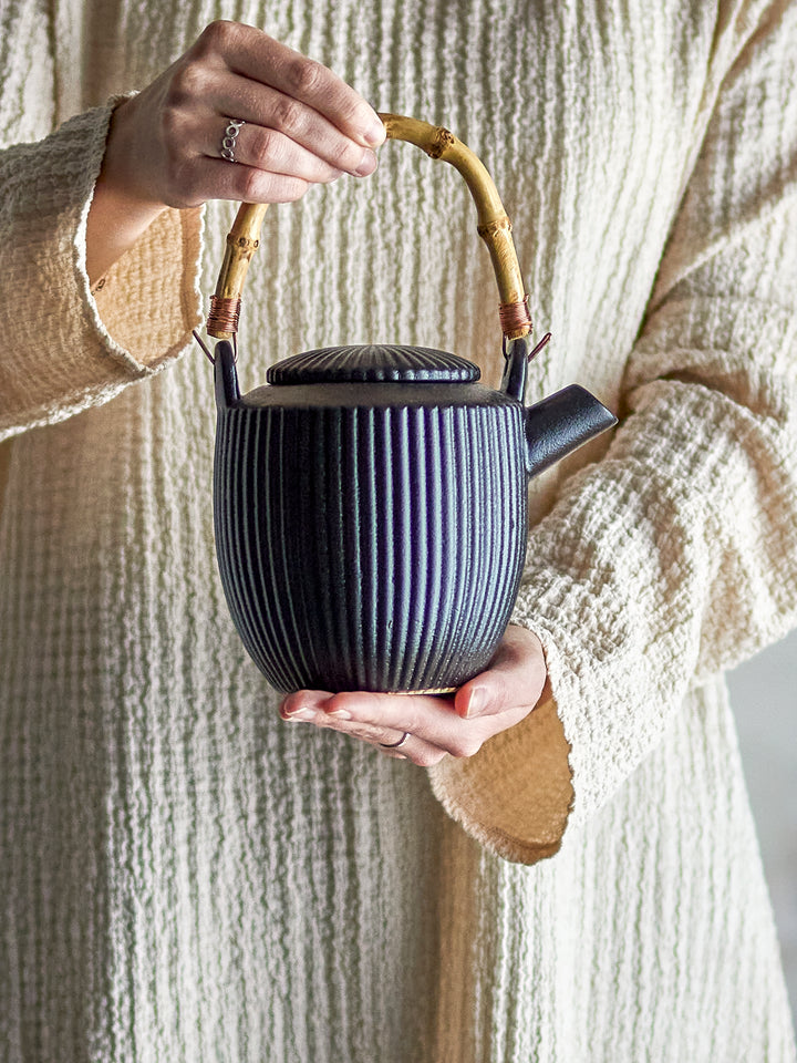 Ceainic Ceramic Negru Cu Mâner Bambus Bloomingville - Imagine 5