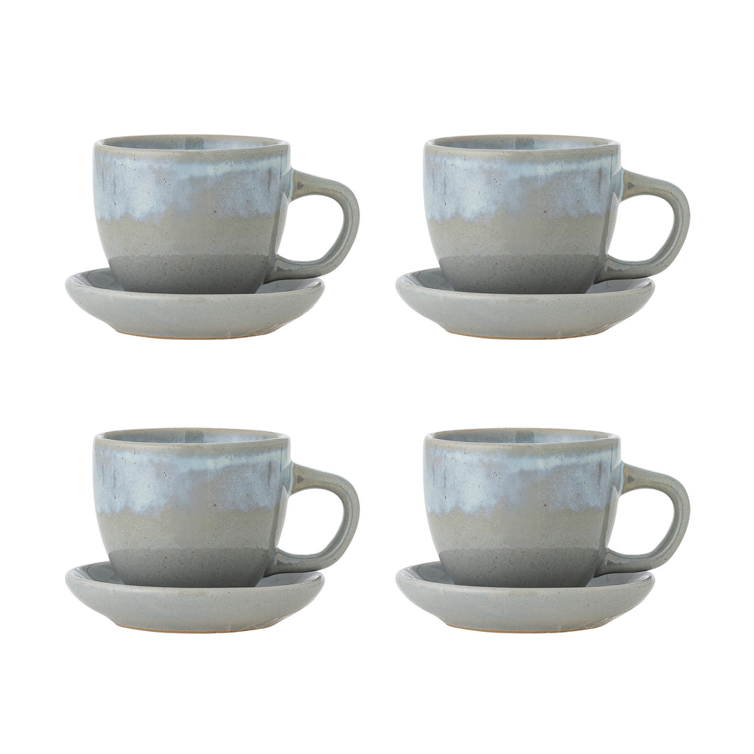 Set Căni Cu Farfurioare Din Ceramică Albastră Bloomingville - Imagine 1