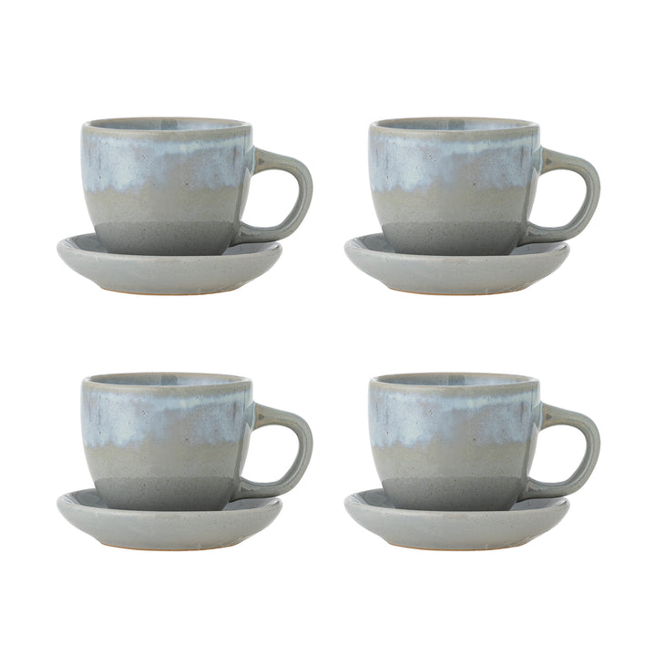 Set Căni Cu Farfurioare Din Ceramică Albastră Bloomingville - Imagine 1