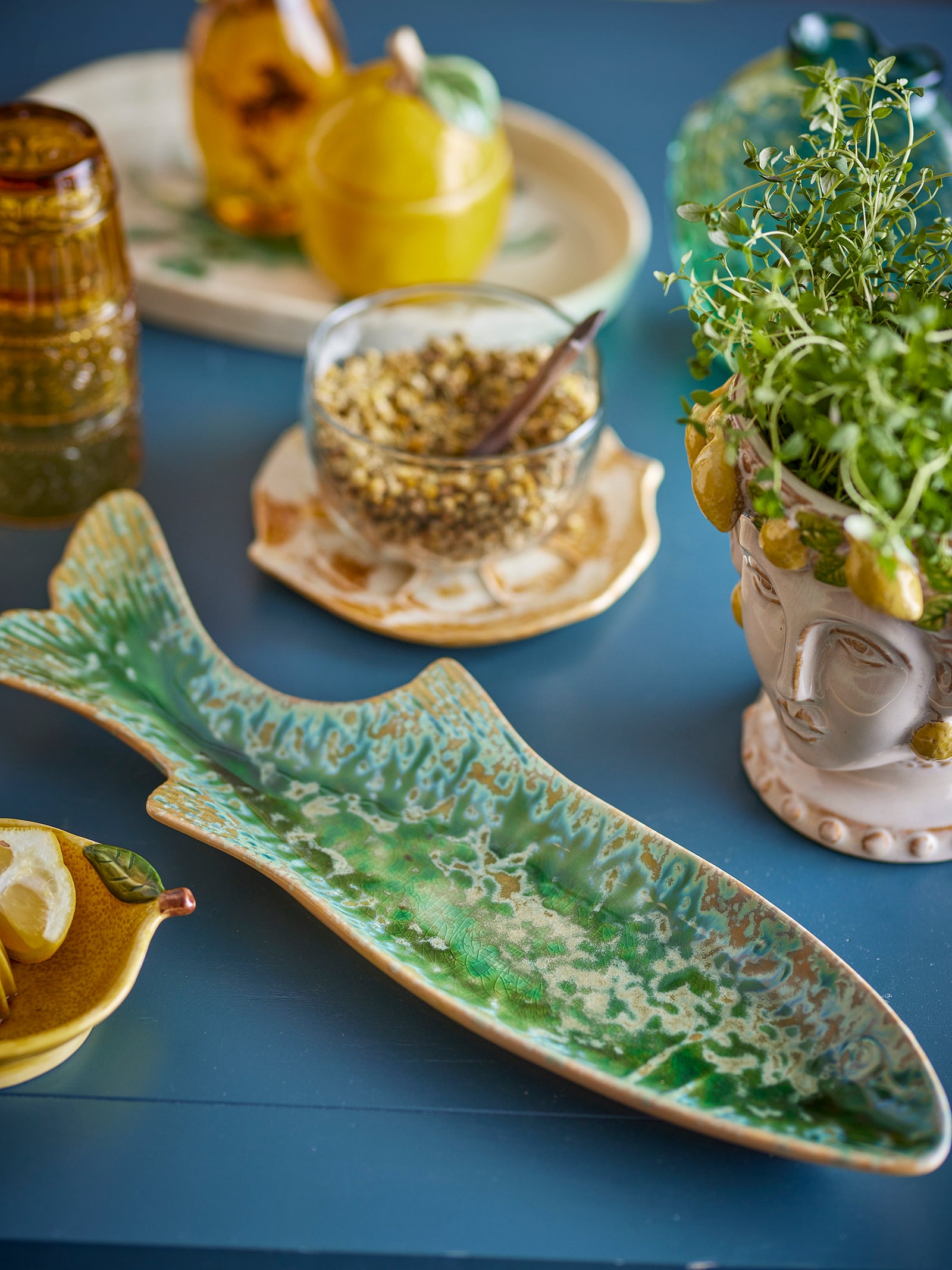 Farfurie Servire Ceramică Verde Bloomingville - Imagine 5