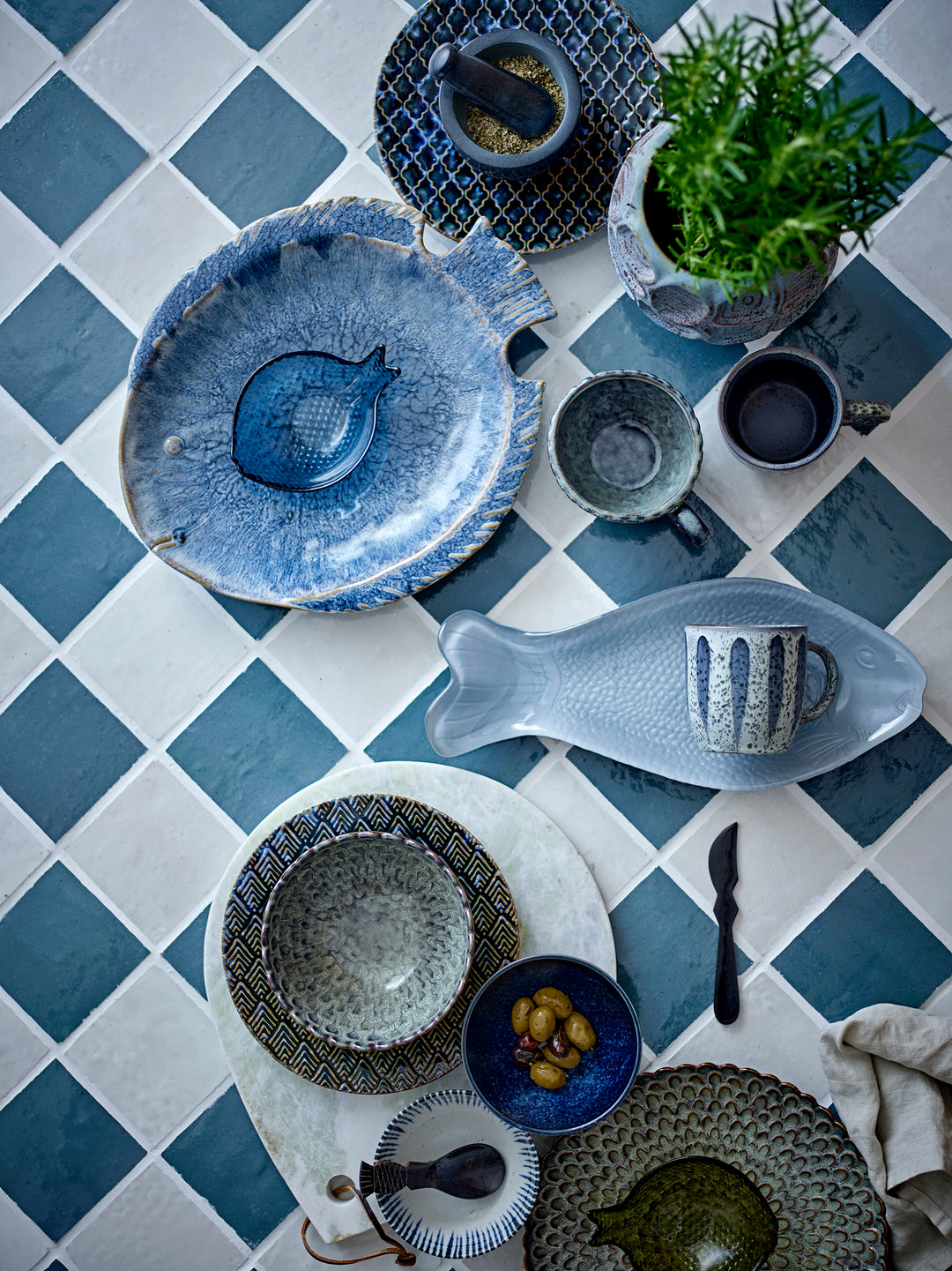 Farfurie Servire Ceramică Albastră Bloomingville - Imagine 5