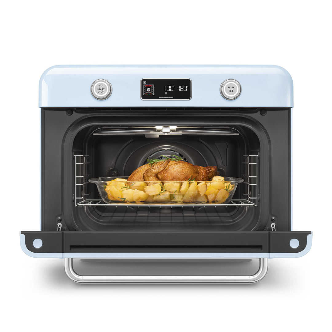 Mini cuptor albastru pastel cu aburi, COF01PBEU, Smeg