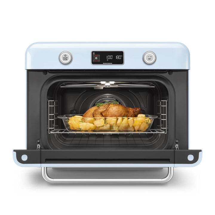 Mini cuptor albastru pastel cu aburi, COF01PBEU, Smeg