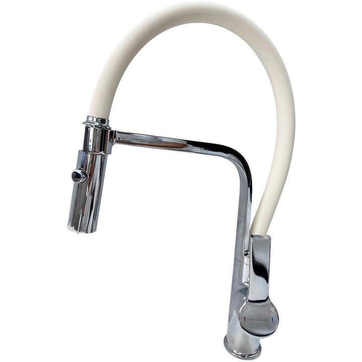 Baterie bucatarie cu Pipa Flexibila, suport fixare pipa, 2 functii de curgere, SanDonna ANDRA Crome si Bej
