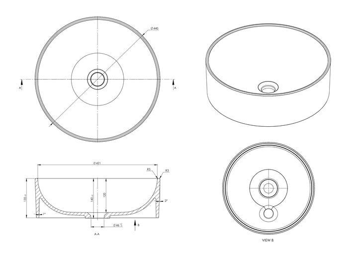 Lavoar  SanDonna Circle Negru Mat, granit