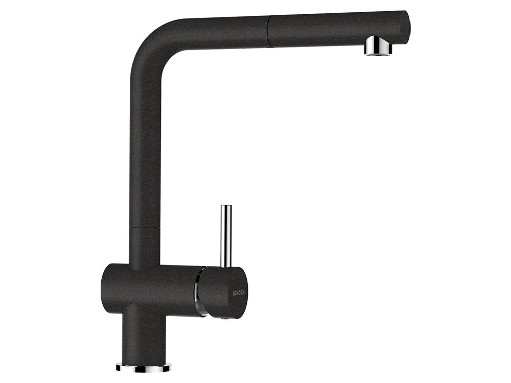 Set chiuveta bucatarie Schock Nemo N-100S 490 x 510 mm si baterie bucatarie Schock Epos Cristalite Onyx cu cap extractibil, negru metalizat