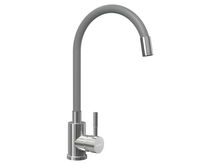 Set chiuveta bucatarie Schock Manhattan R-100 470 x 490 mm Croma si baterie bucatarie Schock Flora inox periat cu pipa flexibila, gri