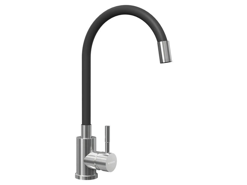 Set chiuveta bucatarie Schock Nemo N-100S 490 x 510 mm Nero si baterie bucatarie Schock Flora inox periat cu pipa flexibila, negru