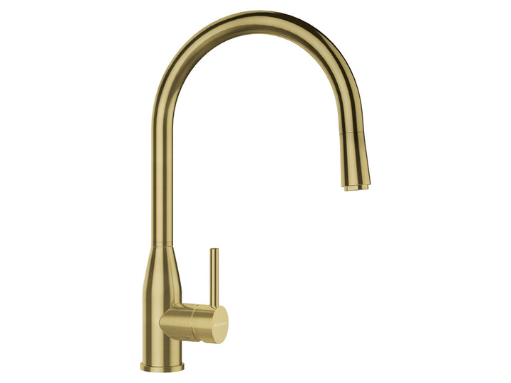 Set chiuveta bucatarie Schock Brooklyn N-100L 556 x 456 mm Cristalite Roca, gri inchis-auriu cu baterie bucatarie Schock Kavus cu cap extractibil si parti vizibile White Gold