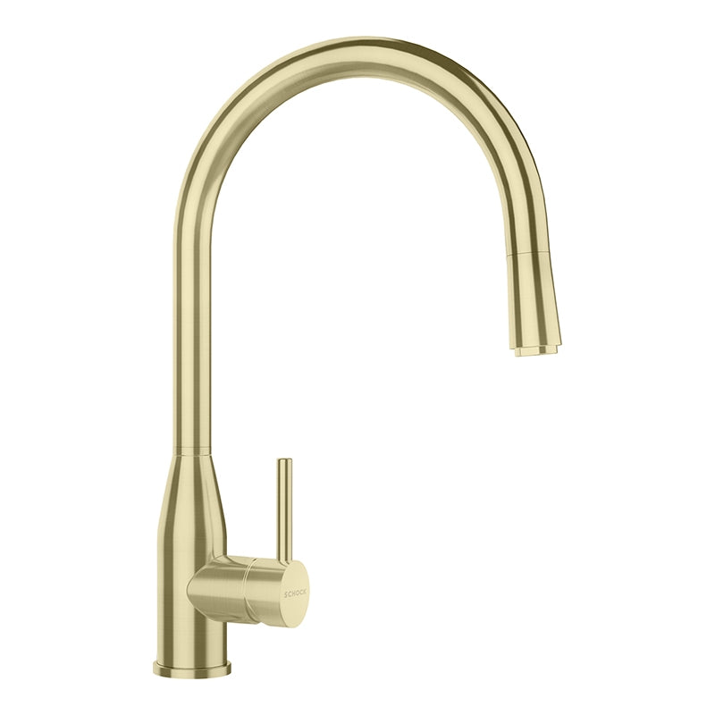 Set chiuveta bucatarie Schock Greenwich N-100XL 750 x 456 mm Cristadur Puro, negru intens cu parti vizibile si baterie bucatarie Schock Kavus cu cap extractibil White Gold