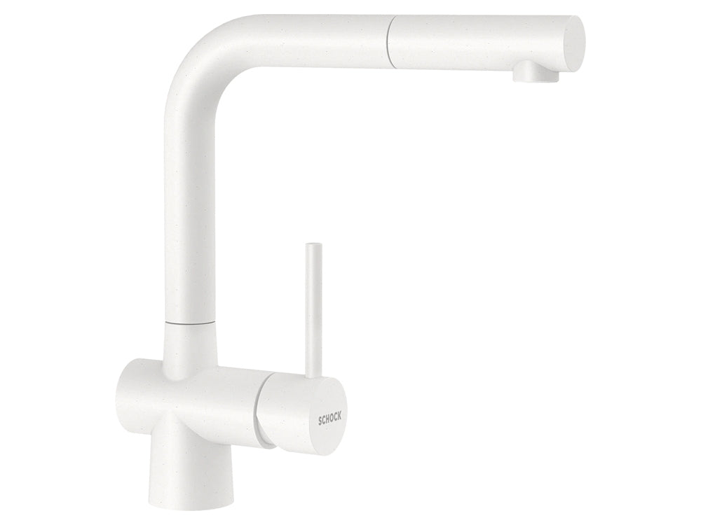 Set chiuveta bucatarie Schock Signus D-175 1160 x 500 mm si baterie bucatarie Schock Laios Cristadur Polaris cu cap extractibil, alb polar