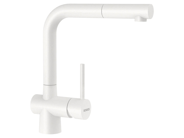 Set chiuveta bucatarie Schock Signus D-175 1160 x 500 mm si baterie bucatarie Schock Laios Cristadur Polaris cu cap extractibil, alb polar