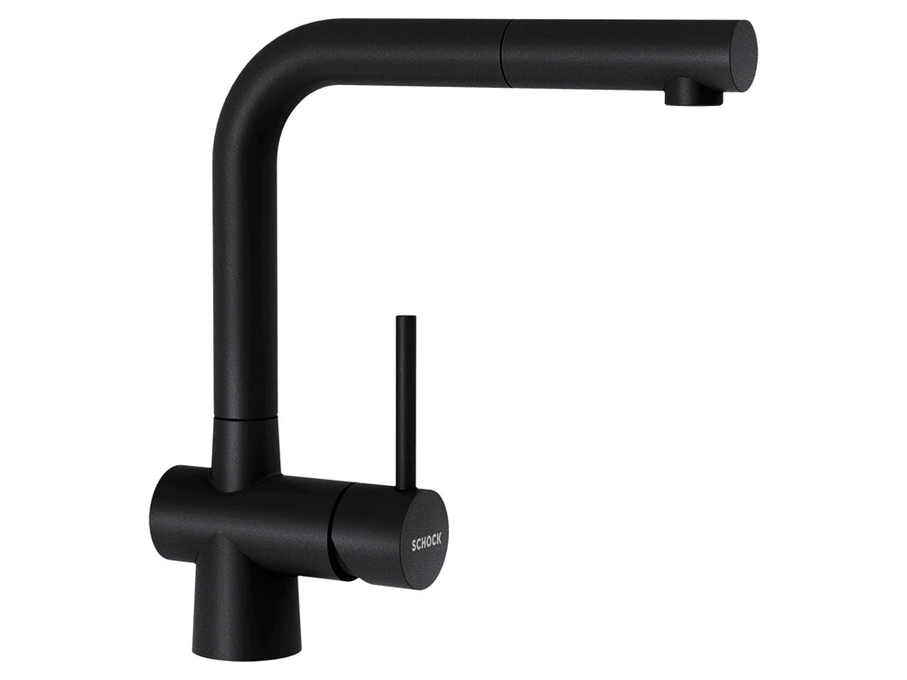 Set chiuveta bucatarie Schock Waterfall D-150 1000 x 500 mm si baterie bucatarie Schock Laios Cristadur Puro cu cap extractibil, negru intens