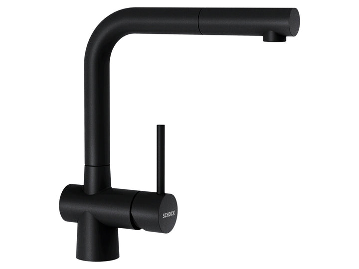 Set chiuveta bucatarie Schock Waterfall D-150 1000 x 500 mm si baterie bucatarie Schock Laios Cristadur Puro cu cap extractibil, negru intens