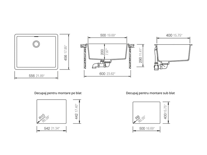 Set chiuveta bucatarie Schock Brooklyn N-100L 556 x 456 mm Cristalite Roca, gri inchis-auriu cu baterie bucatarie Schock Kavus cu cap extractibil si parti vizibile White Gold