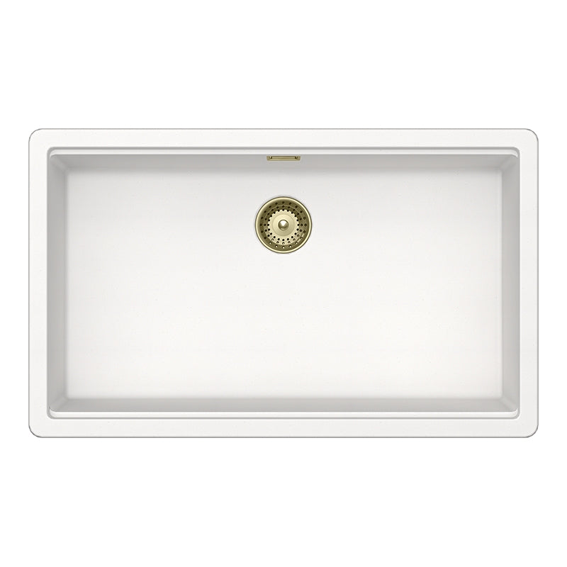 Set chiuveta bucatarie Schock Greenwich N-100XL 750 x 456 mm Cristadur Polaris, alb polar cu parti vizibile si baterie bucatarie Schock Kavus cu cap extractibil White Gold