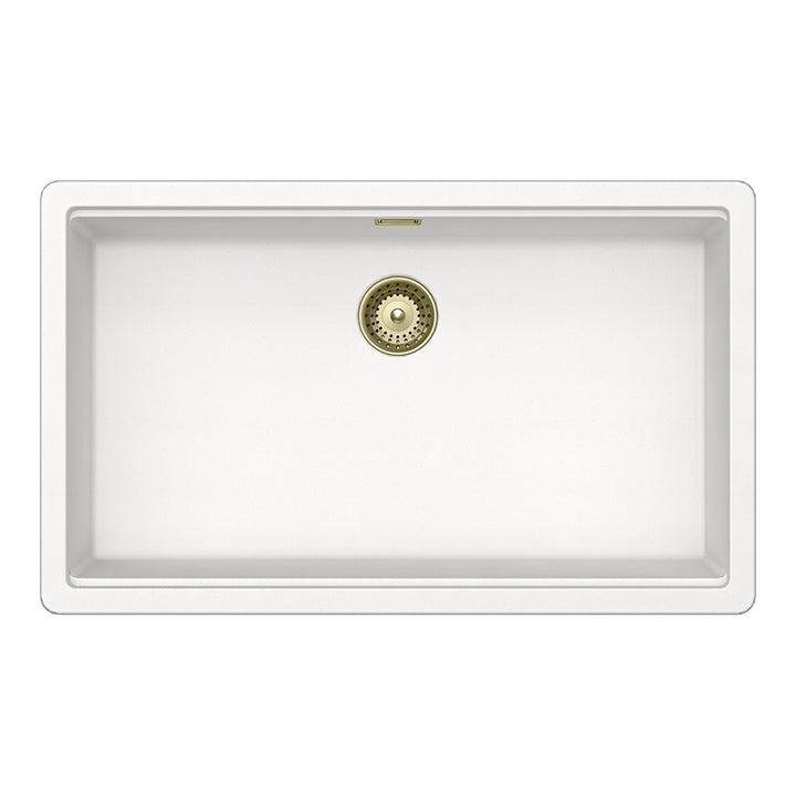 Set chiuveta bucatarie Schock Greenwich N-100XL 750 x 456 mm Cristadur Polaris, alb polar cu parti vizibile si baterie bucatarie Schock Kavus cu cap extractibil White Gold