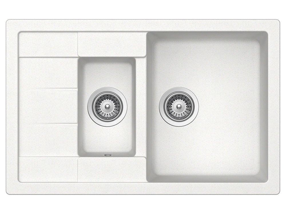 Set chiuveta bucatarie Schock Manhattan D-150S 780 x 500 mm Alpina si baterie bucatarie Schock Flora inox periat cu pipa flexibila, alb