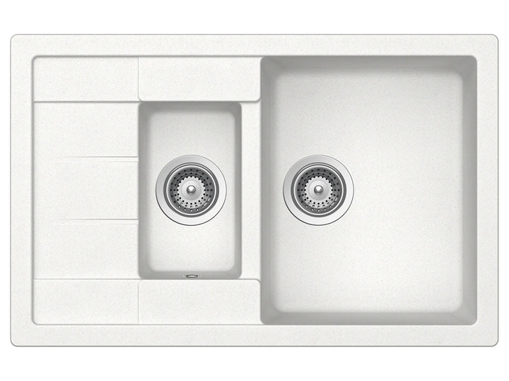Set chiuveta bucatarie Schock Manhattan D-150S 780 x 500 mm Alpina si baterie bucatarie Schock Flora inox periat cu pipa flexibila, alb