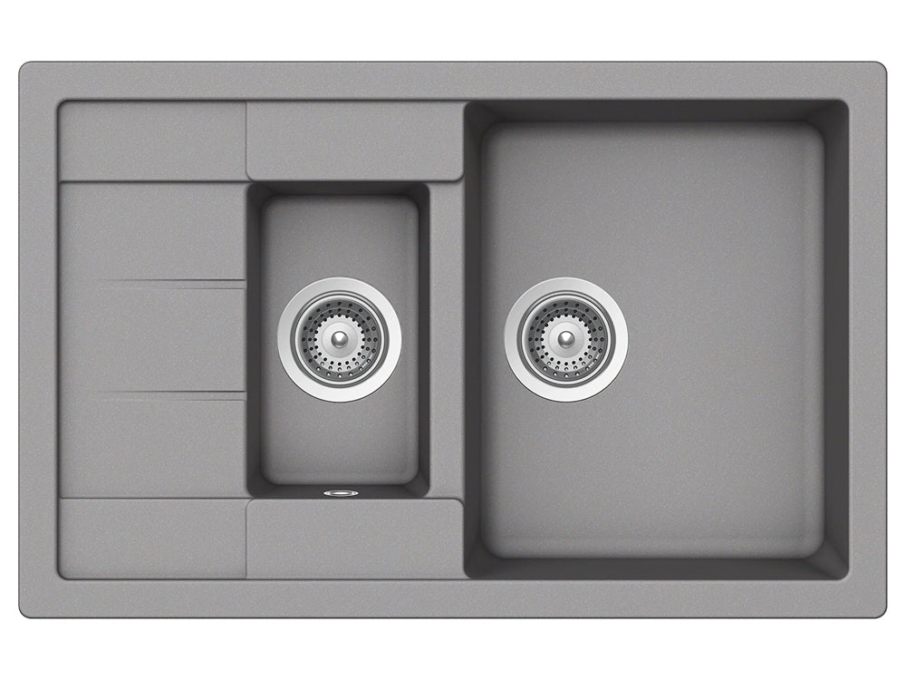 Set chiuveta bucatarie Schock Manhattan D-150S 780 x 500 mm Croma si baterie bucatarie Schock Flora inox periat cu pipa flexibila, gri