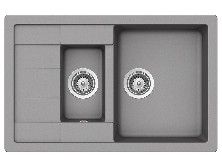 Set chiuveta bucatarie Schock Manhattan D-150S 780 x 500 mm Croma si baterie bucatarie Schock Flora inox periat cu pipa flexibila, gri