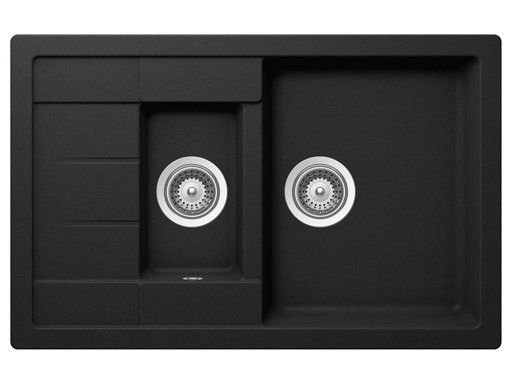Set chiuveta bucatarie Schock Manhattan D-150S 780 x 500 mm Nero si baterie bucatarie Schock Flora inox periat cu pipa flexibila, negru