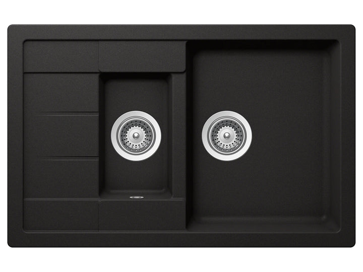 Set chiuveta bucatarie Schock Manhattan D-150S 780 x 500 mm Nero si baterie bucatarie Schock Flora inox periat cu pipa flexibila, negru