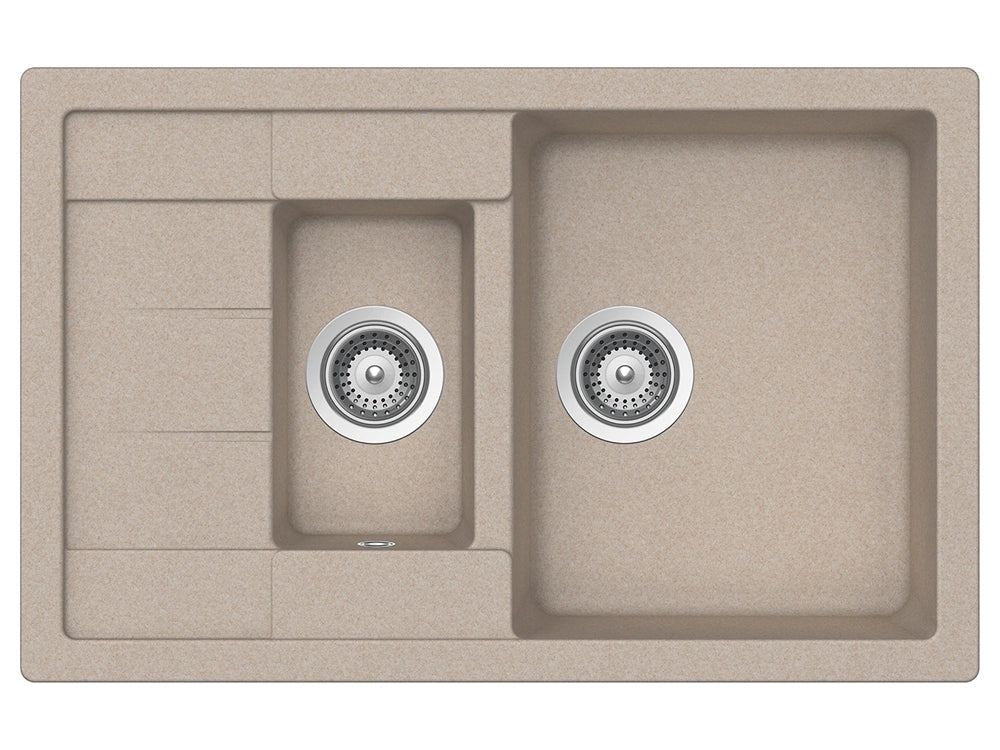 Set chiuveta bucatarie Schock Manhattan D-150S 780 x 500 mm Sabbia si baterie bucatarie Schock Flora inox periat cu pipa flexibila, nisip