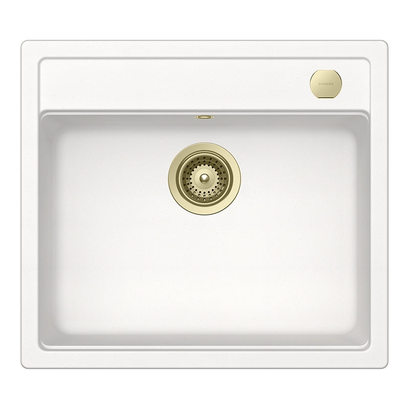 Set chiuveta bucatarie Schock Mono N-100 570 x 510 mm Cristadur Polaris, alb polar cu baterie bucatarie Schock Kavus cu cap extractibil si parti vizibile White Gold
