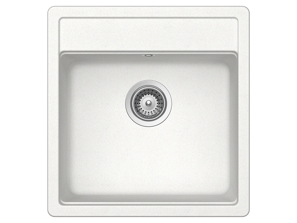 Set chiuveta bucatarie Schock Nemo N-100S 490 x 510 mm Alpina si baterie bucatarie Schock Flora inox periat cu pipa flexibila, alb