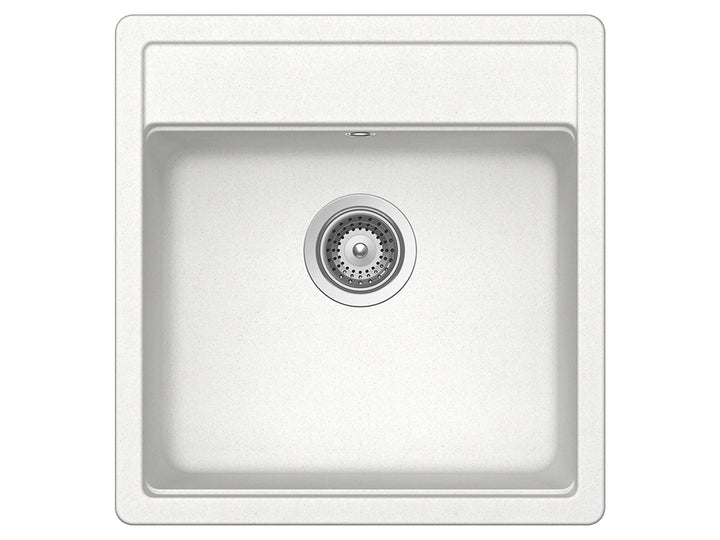 Set chiuveta bucatarie Schock Nemo N-100S 490 x 510 mm Alpina si baterie bucatarie Schock Flora inox periat cu pipa flexibila, alb