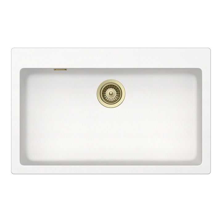 Set chiuveta bucatarie Schock Signus N-100XL 790 x 500 mm Cristadur Polaris, alb polar cu parti vizibile si baterie bucatarie Schock Kavus cu cap extractibil White Gold