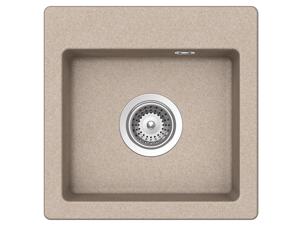 Set chiuveta bucatarie Schock Virtus N-100XS 381 x 381 mm Sabbia si baterie bucatarie Schock Flora inox periat cu pipa flexibila, nisip