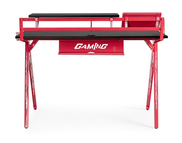 Birou Gaming Modern Metalic Roșu-Negru, Bizzotto - Imagine 4
