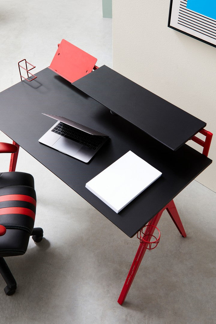 Birou Gaming Modern Metalic Roșu-Negru, Bizzotto - Imagine 9